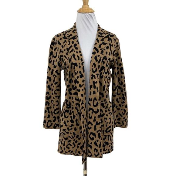 J Crew Cardigan Womens XS Extra Small Cheetah Wool Blend Open Front Sweater - Picture 1 of 13